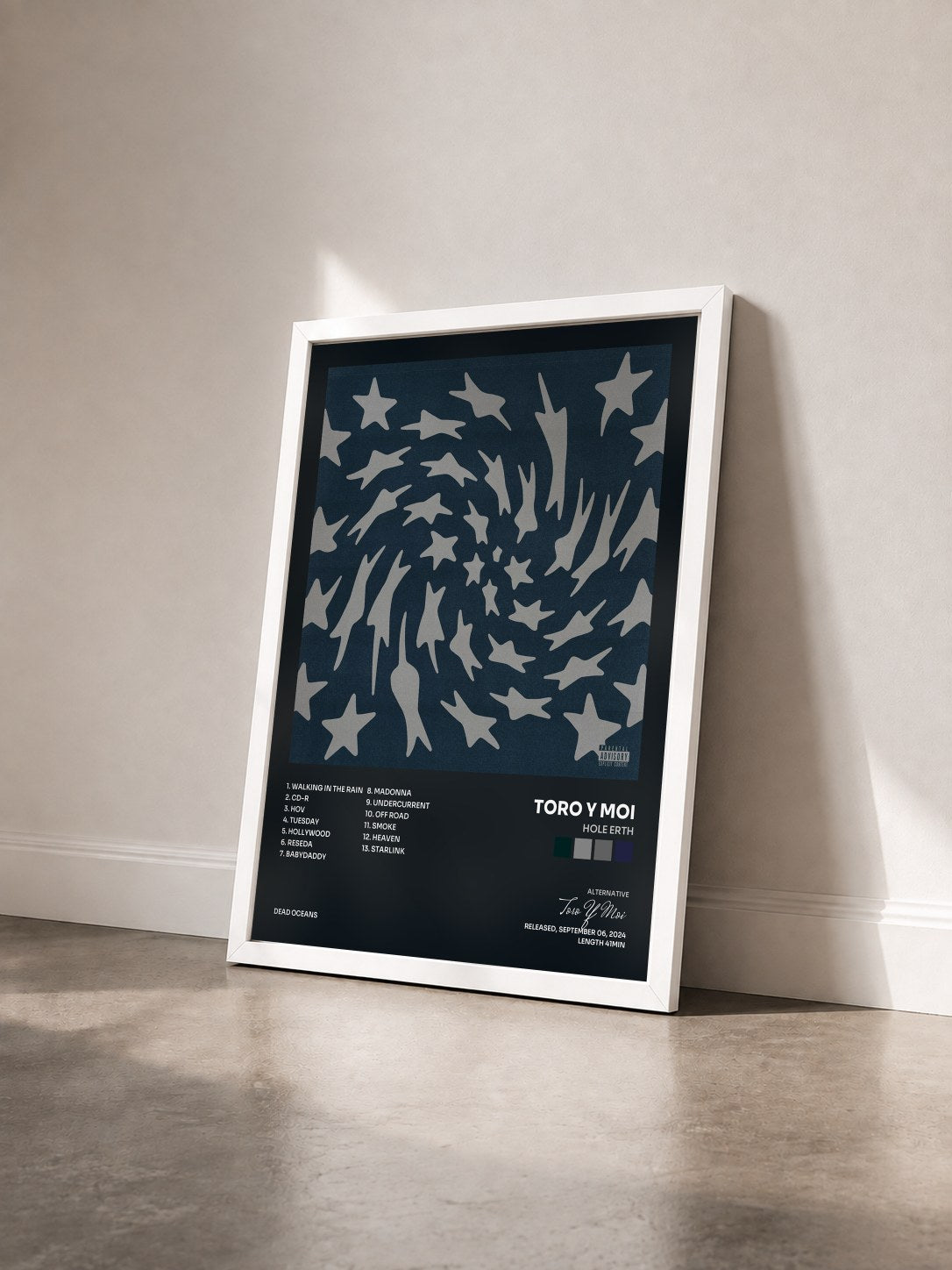 #blanc Tableau de l'album Hole Erth de Toro Y Moi vu de trois quarts, cadre blanc