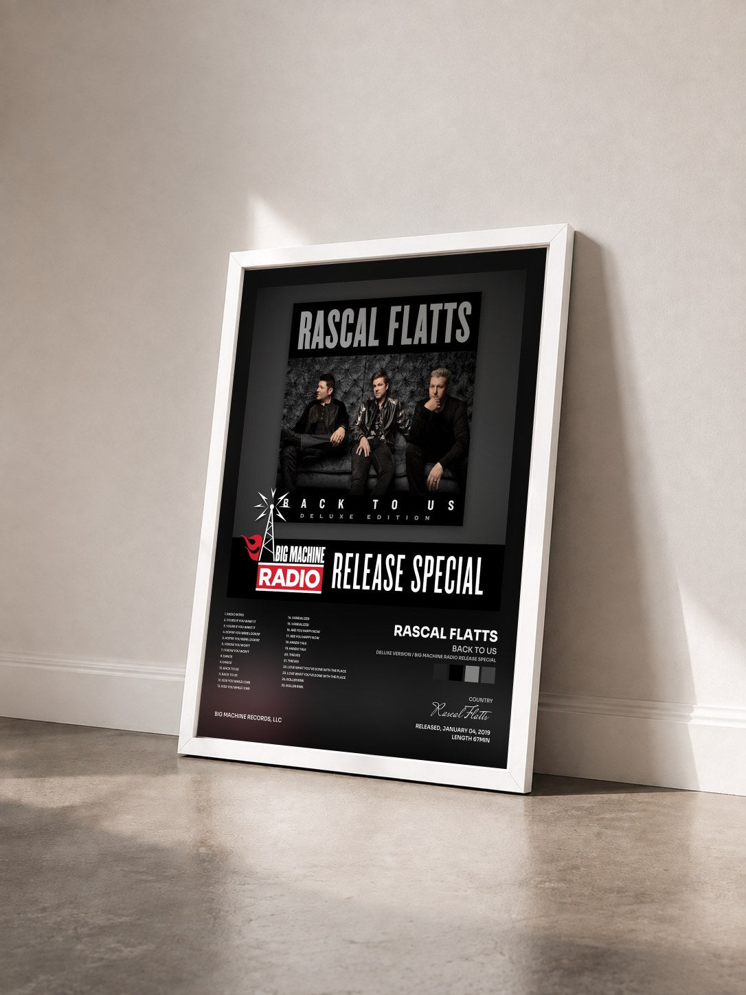 #blanc Tableau de l'album Back To Us (Deluxe Version / Big Machine Radio Release Special) de Rascal Flatts vu de trois quarts, cadre blanc