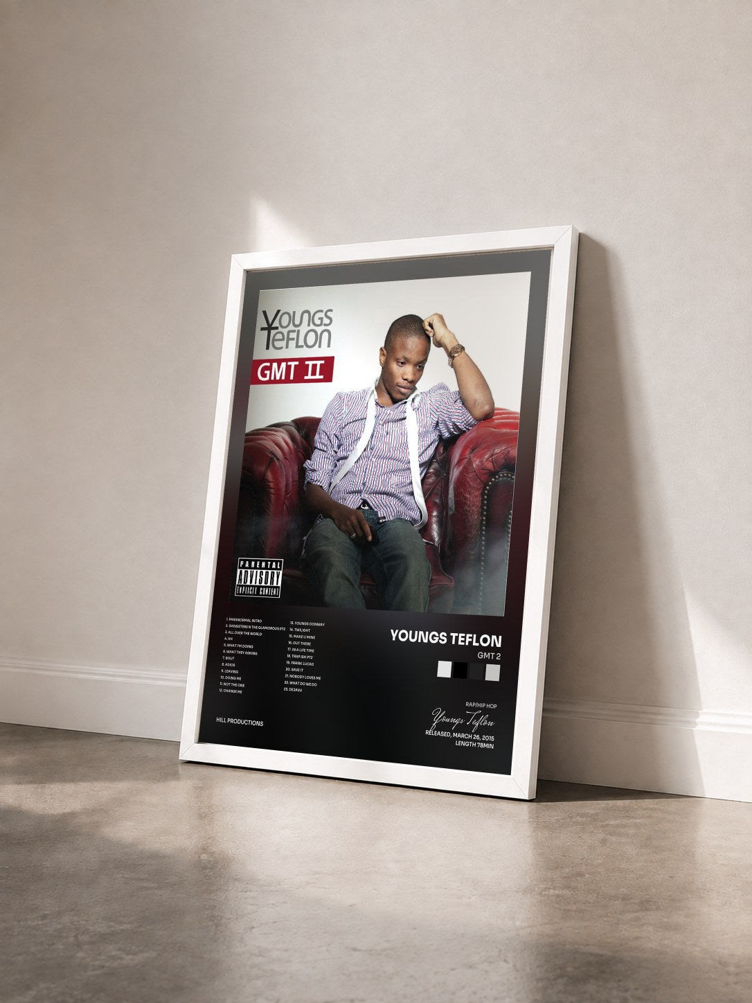 #blanc Tableau de l'album Gmt 2 de Youngs Teflon vu de trois quarts, cadre blanc