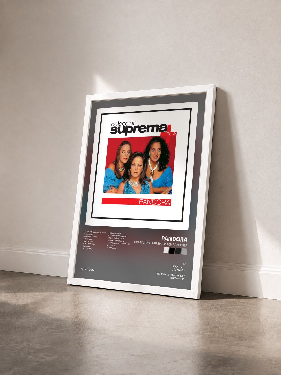 #blanc Tableau de l'album Coleccion Suprema Plus- Pandora de Pandora vu de trois quarts, cadre blanc