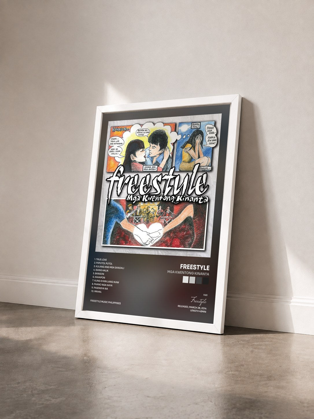 #blanc Tableau de l'album Mga Kwentong Kinanta de Freestyle vu de trois quarts, cadre blanc