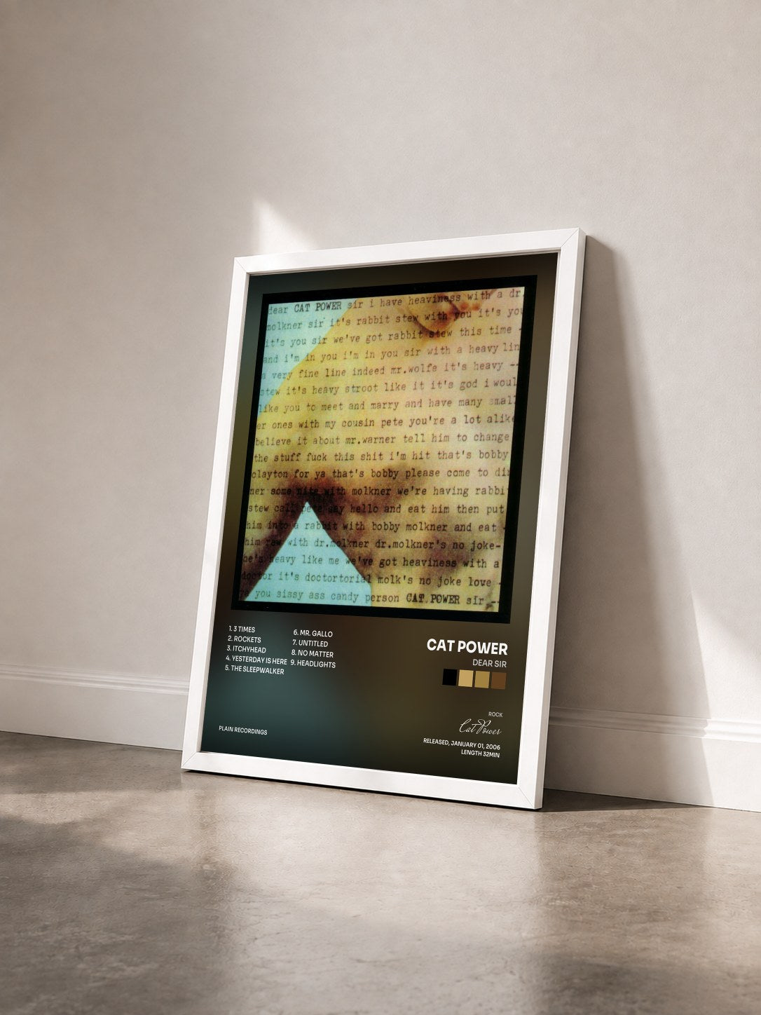 #blanc Tableau de l'album Dear Sir de Cat Power vu de trois quarts, cadre blanc
