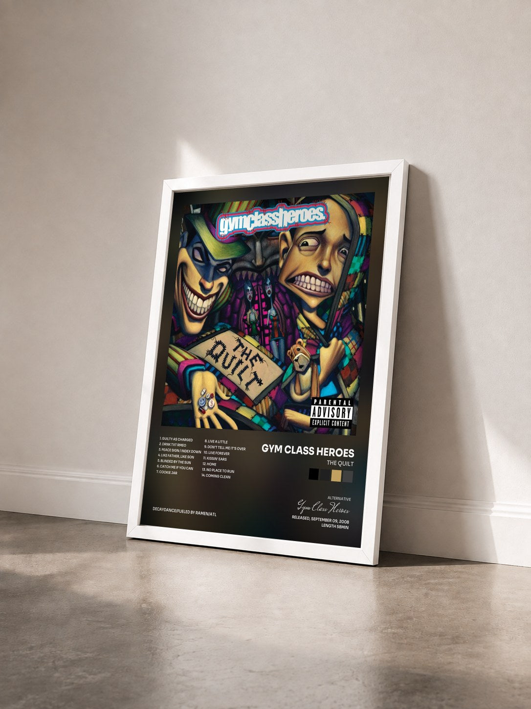#blanc Tableau de l'album The Quilt de Gym Class Heroes vu de trois quarts, cadre blanc