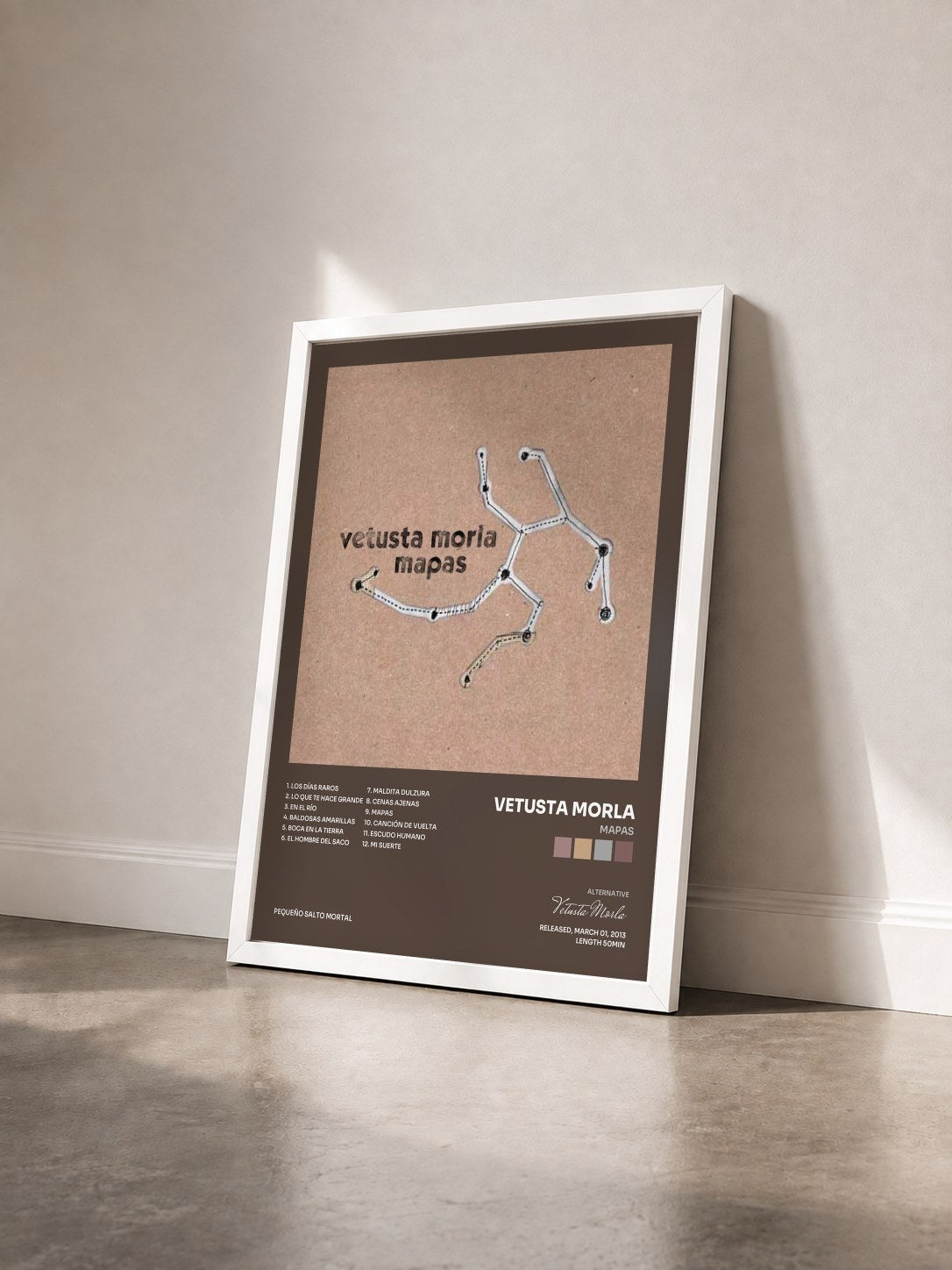 #blanc Tableau de l'album Mapas de Vetusta Morla vu de trois quarts, cadre blanc