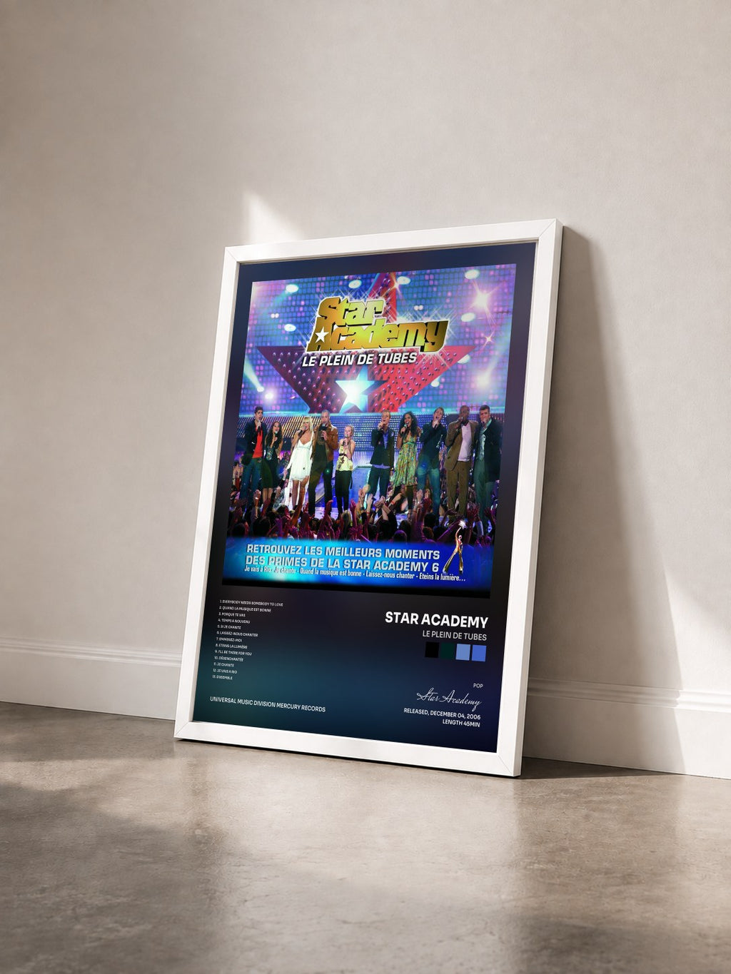 #blanc Tableau de l'album Le Plein De Tubes de Star Academy vu de trois quarts, cadre blanc