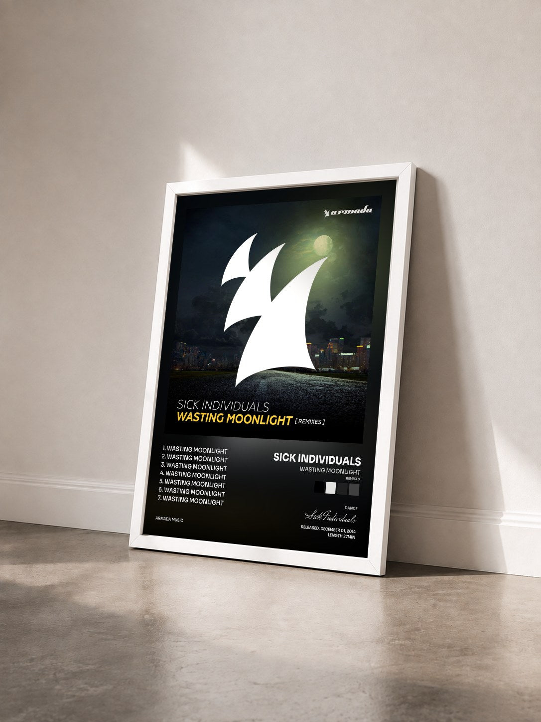 #blanc Tableau de l'album Wasting Moonlight (Remixes) de Sick Individuals vu de trois quarts, cadre blanc