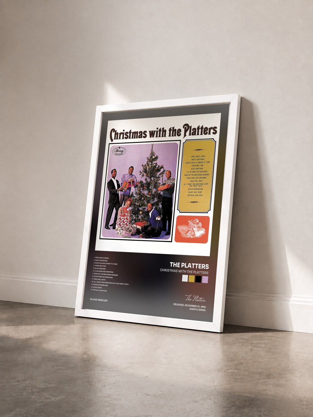 #blanc Tableau de l'album Christmas With The Platters de The Platters vu de trois quarts, cadre blanc