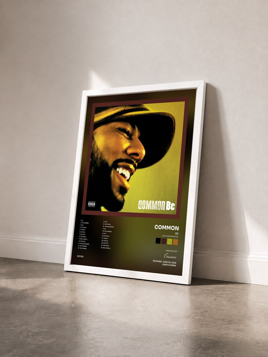 #blanc Tableau de l'album Be (20th Anniversary) de Common vu de trois quarts, cadre blanc