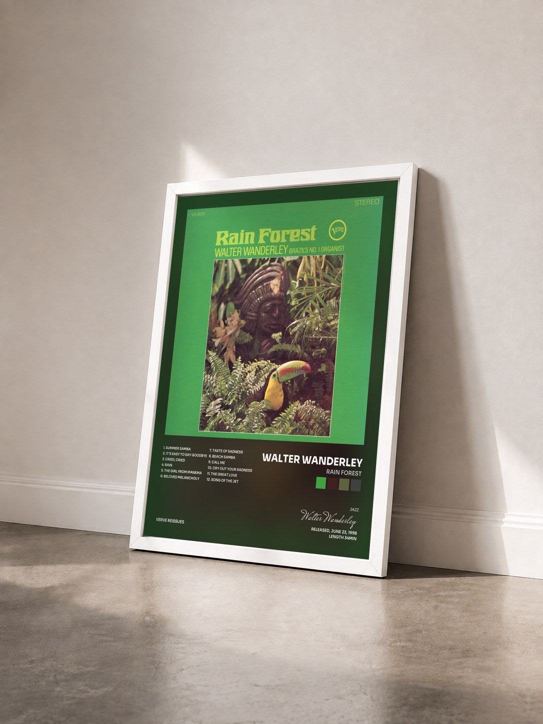 #blanc Tableau de l'album Rain Forest de Walter Wanderley vu de trois quarts, cadre blanc
