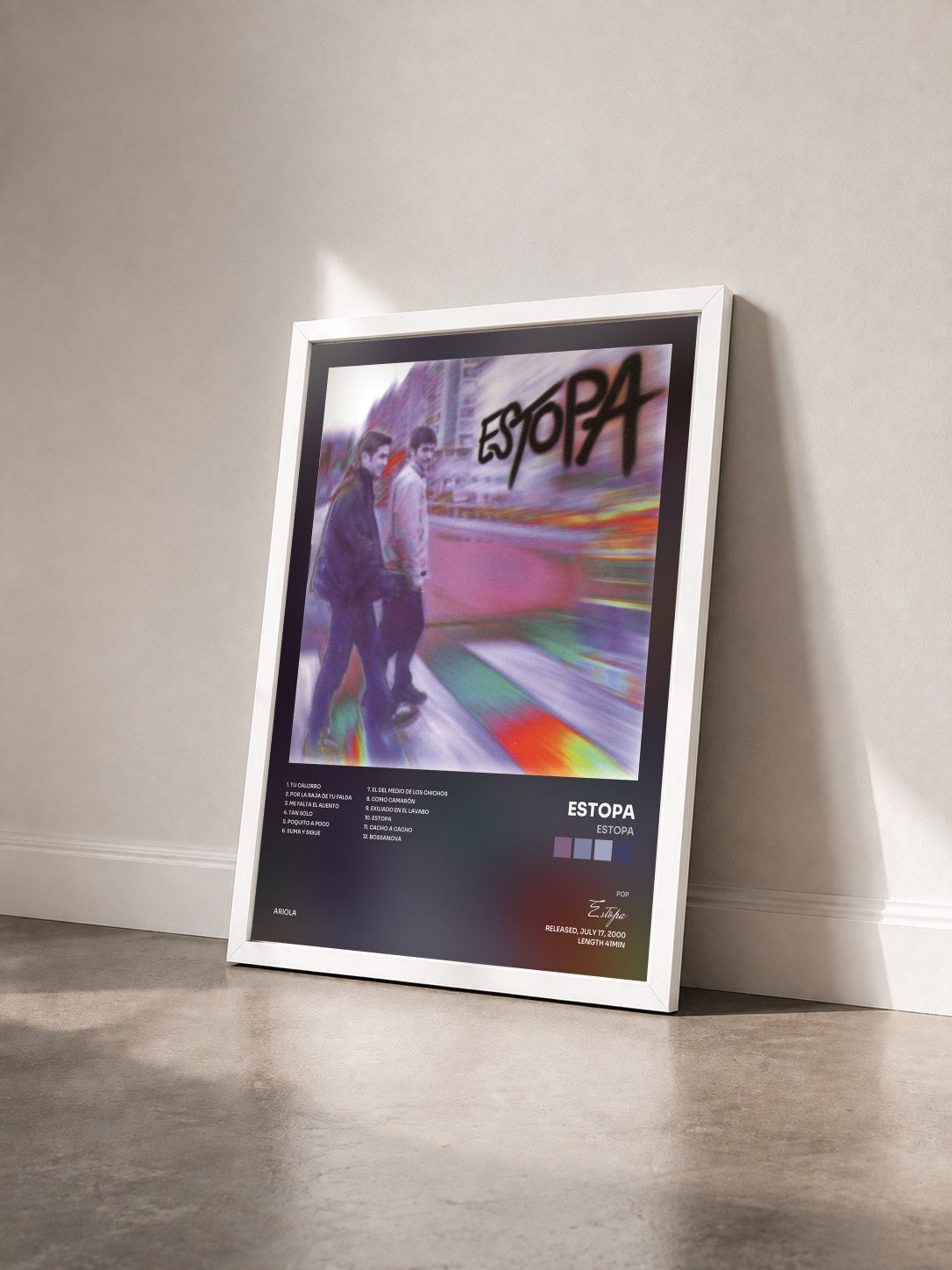 #blanc Tableau de l'album Estopa de Estopa vu de trois quarts, cadre blanc