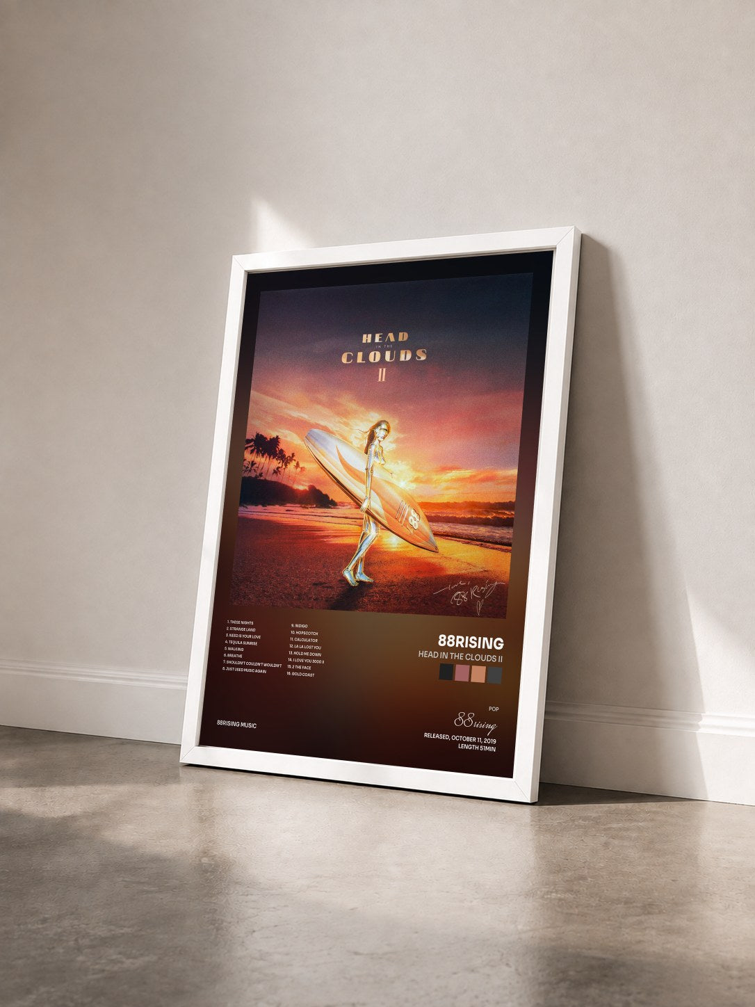 #blanc Tableau de l'album Head In The Clouds II de 88rising vu de trois quarts, cadre blanc