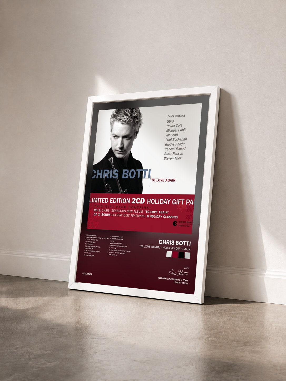 #blanc Tableau de l'album To Love Again - Holiday Gift Pack de Chris Botti vu de trois quarts, cadre blanc
