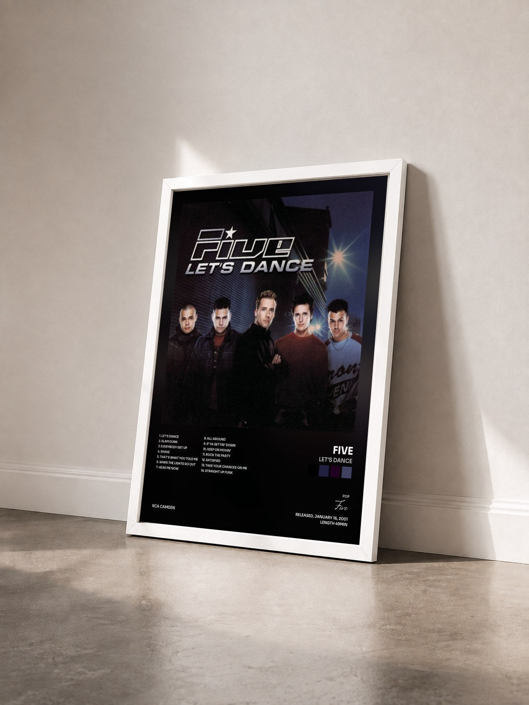 #blanc Tableau de l'album Let's Dance de Five vu de trois quarts, cadre blanc