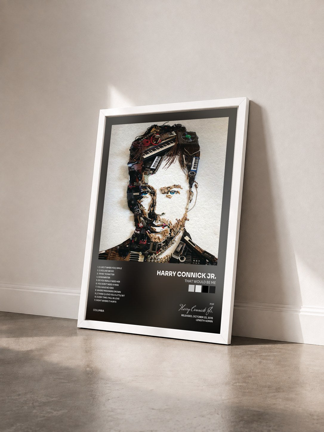 #blanc Tableau de l'album That Would Be Me de Harry Connick Jr. vu de trois quarts, cadre blanc