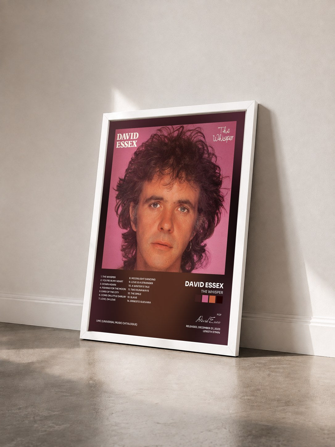#blanc Tableau de l'album The Whisper de David Essex vu de trois quarts, cadre blanc