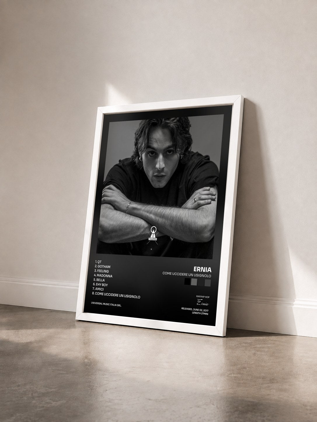 #blanc Tableau de l'album Come Uccidere Un Usignolo de Ernia vu de trois quarts, cadre blanc