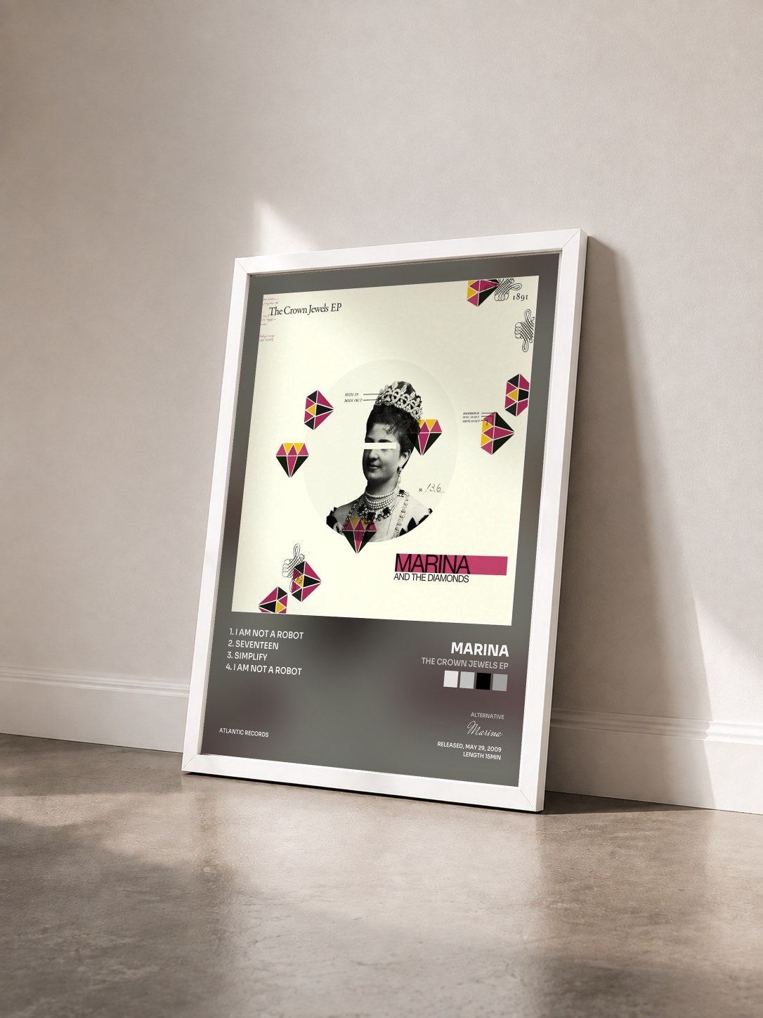 #blanc Tableau de l'album The Crown Jewels EP de Marina vu de trois quarts, cadre blanc