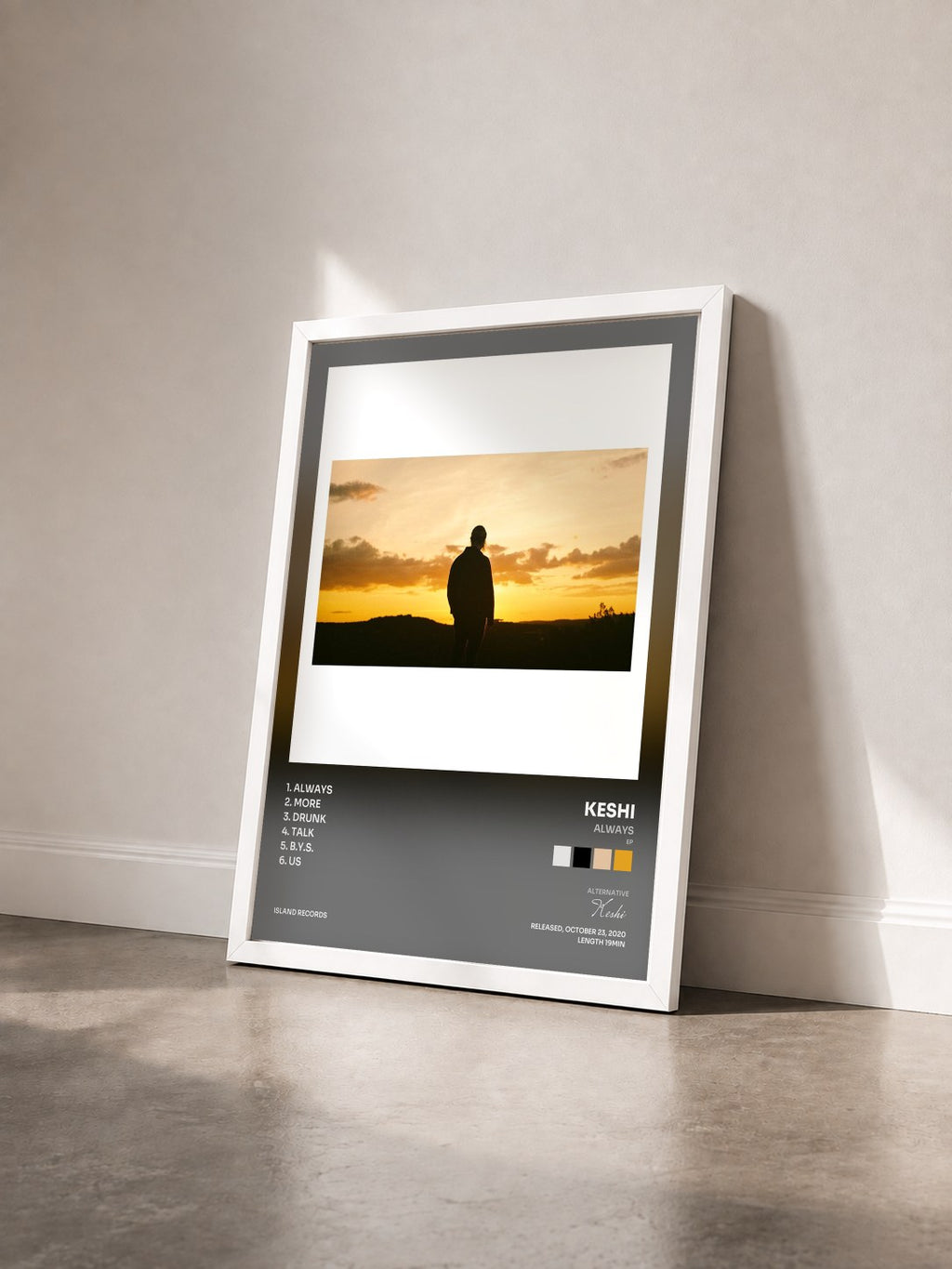 #blanc always (EP) by Keshi as a framed art print seen at an angle, white frame