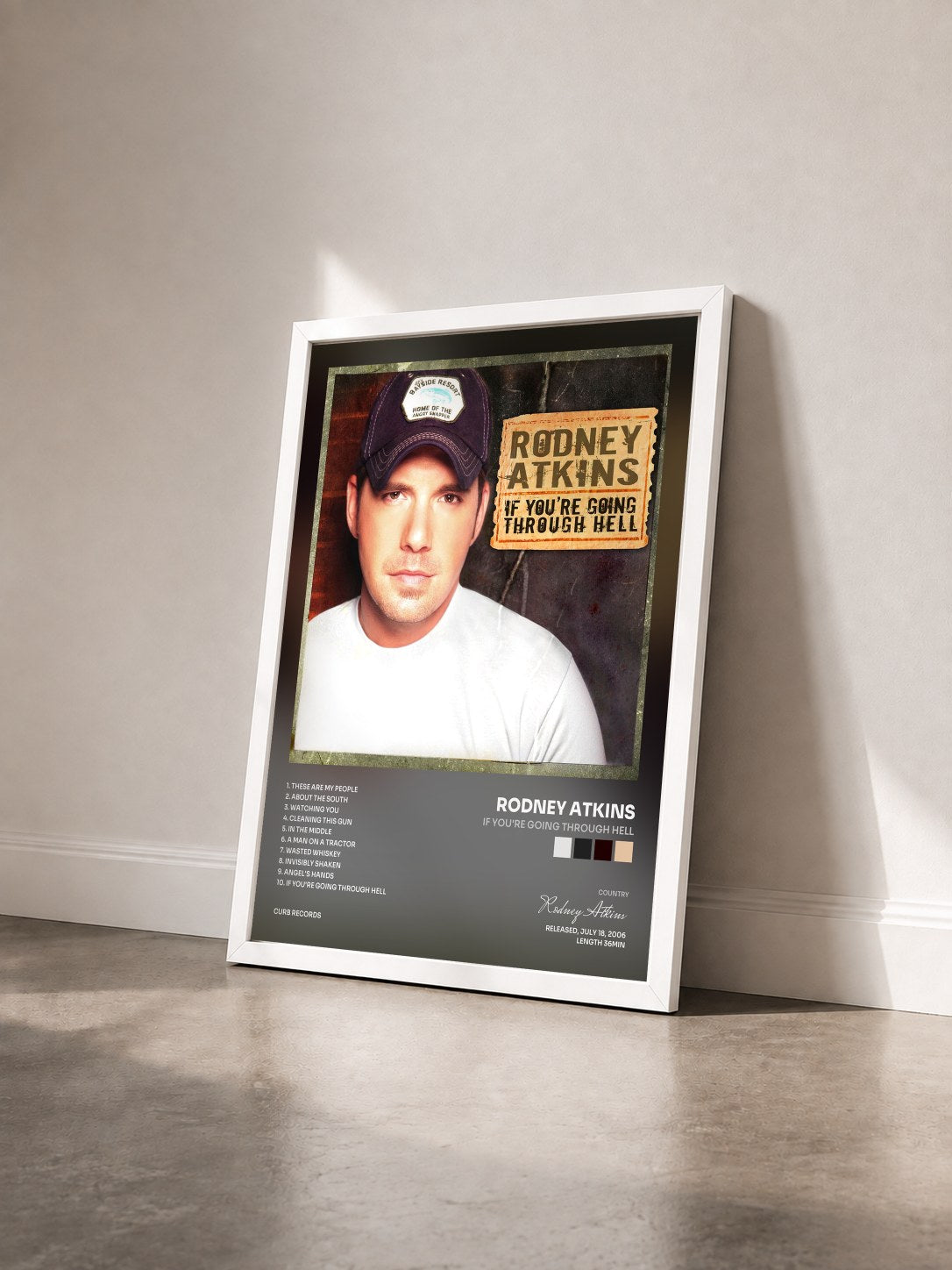 #blanc Tableau de l'album If You're Going Through Hell de Rodney Atkins vu de trois quarts, cadre blanc