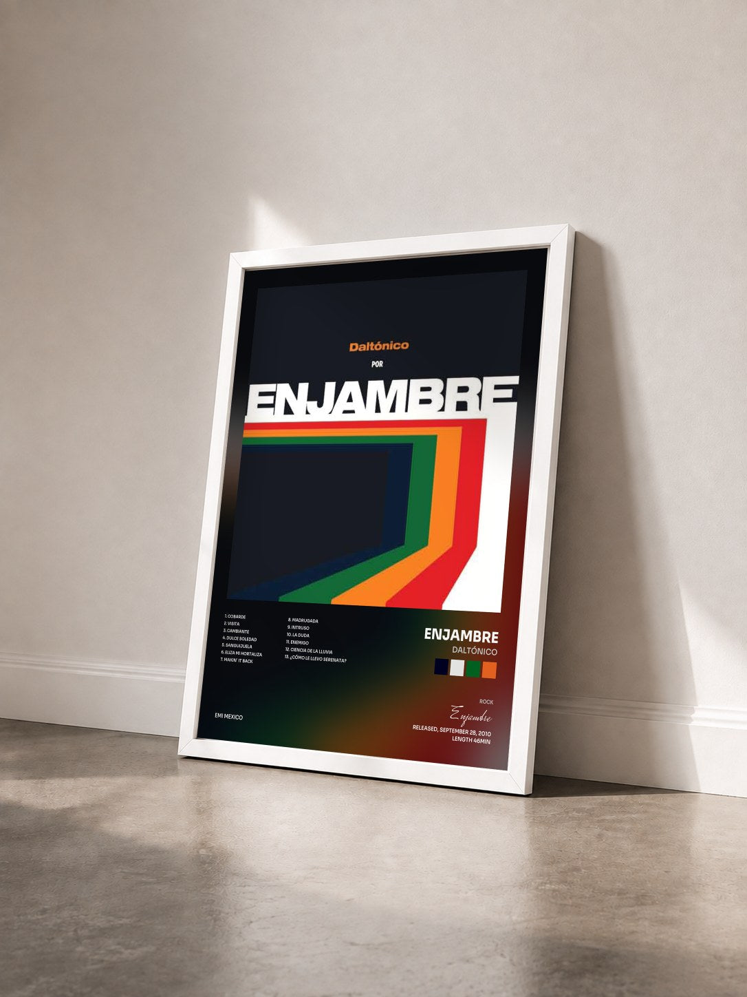 #blanc Tableau de l'album Daltónico de Enjambre vu de trois quarts, cadre blanc