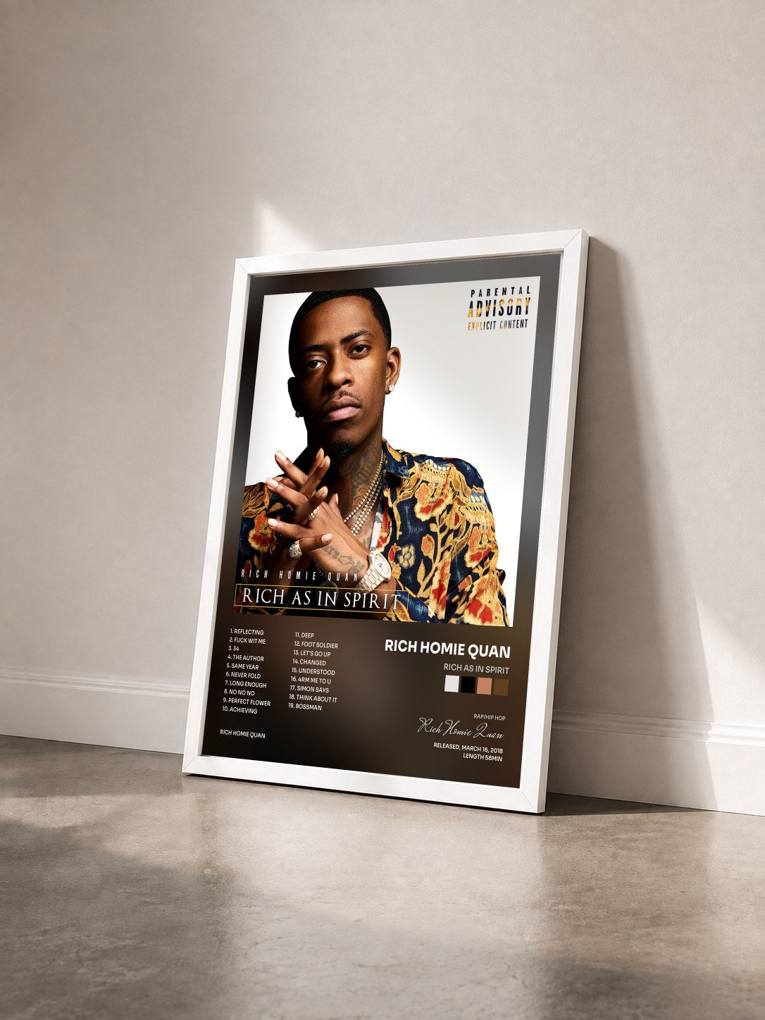 #blanc Tableau de l'album Rich As In Spirit de Rich Homie Quan vu de trois quarts, cadre blanc