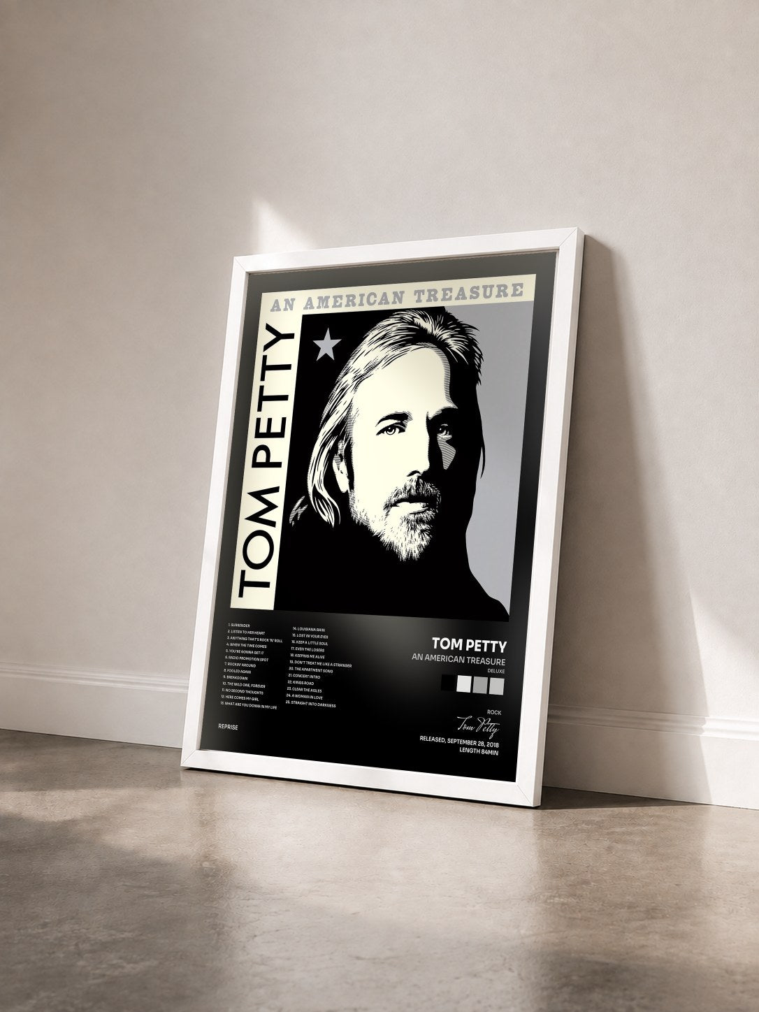 #blanc Tableau de l'album An American Treasure (Deluxe) de Tom Petty vu de trois quarts, cadre blanc