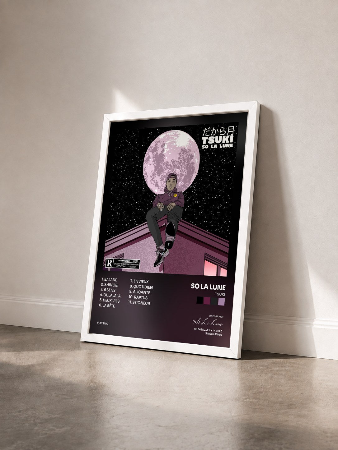 #blanc Tableau de l'album Tsuki de So La Lune vu de trois quarts, cadre blanc