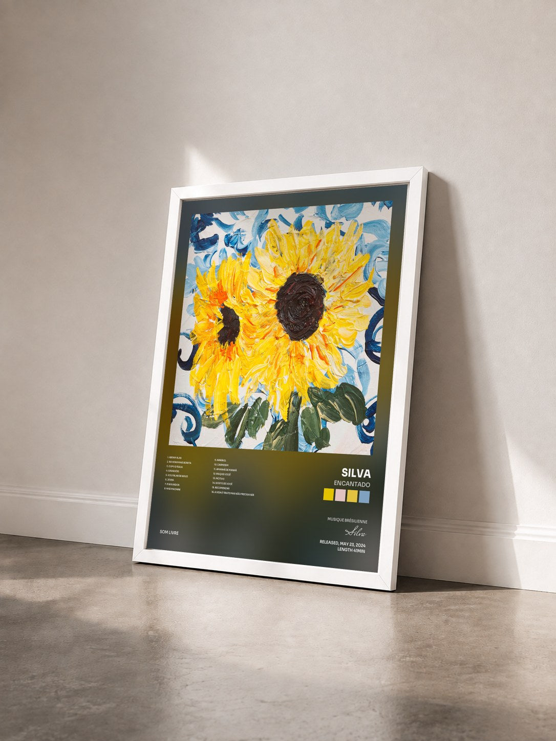 #blanc Tableau de l'album Encantado de Silva vu de trois quarts, cadre blanc