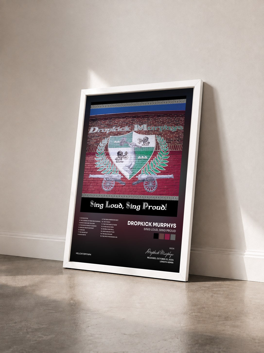 #blanc Tableau de l'album Sing Loud, Sing Proud de Dropkick Murphys vu de trois quarts, cadre blanc