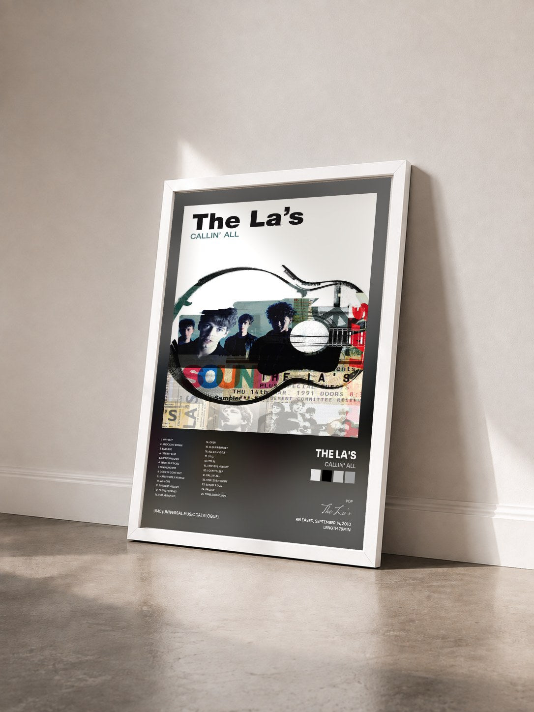#blanc Tableau de l'album Callin' All de The La's vu de trois quarts, cadre blanc