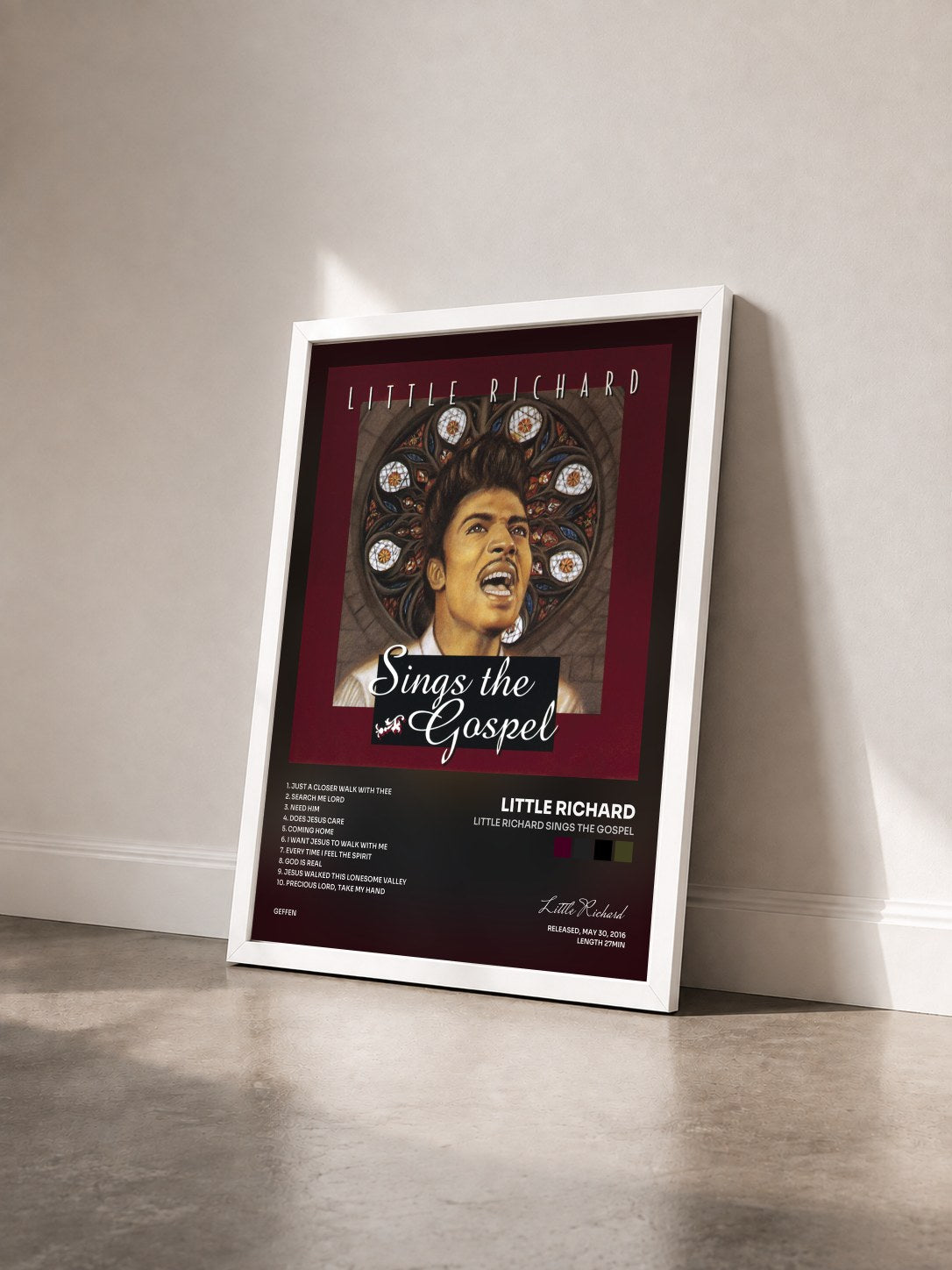 #blanc Tableau de l'album Little Richard Sings The Gospel de Little Richard vu de trois quarts, cadre blanc