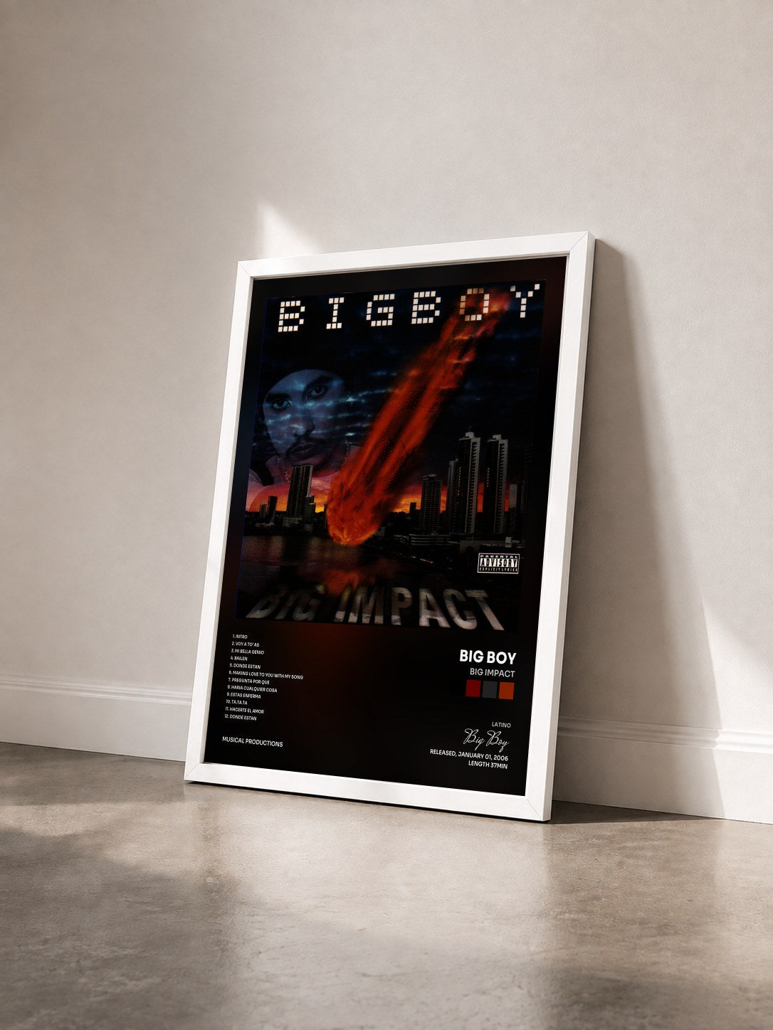 #blanc Tableau de l'album Big Impact de Big Boy vu de trois quarts, cadre blanc