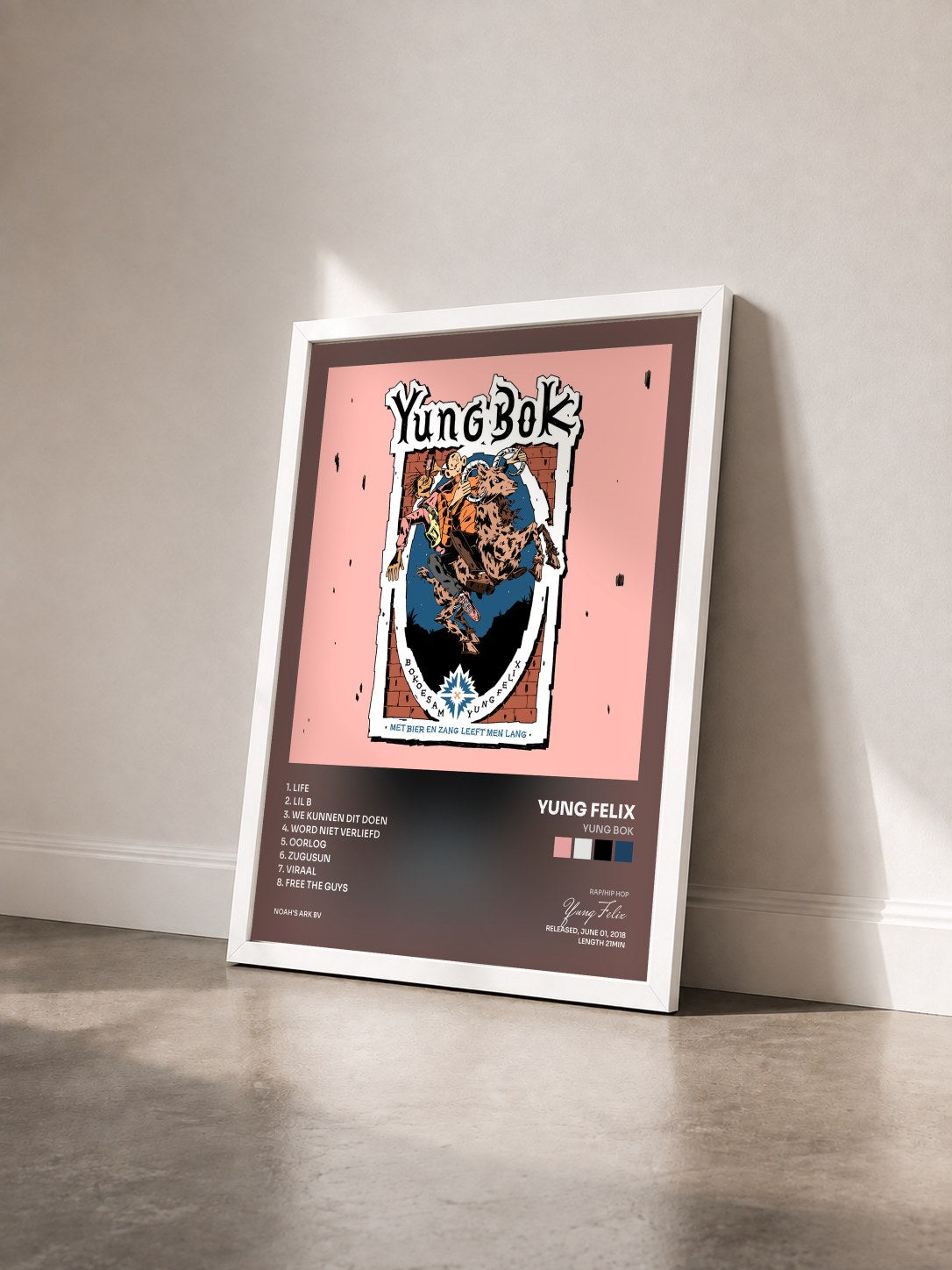 #blanc Tableau de l'album Yung Bok de Yung Felix vu de trois quarts, cadre blanc