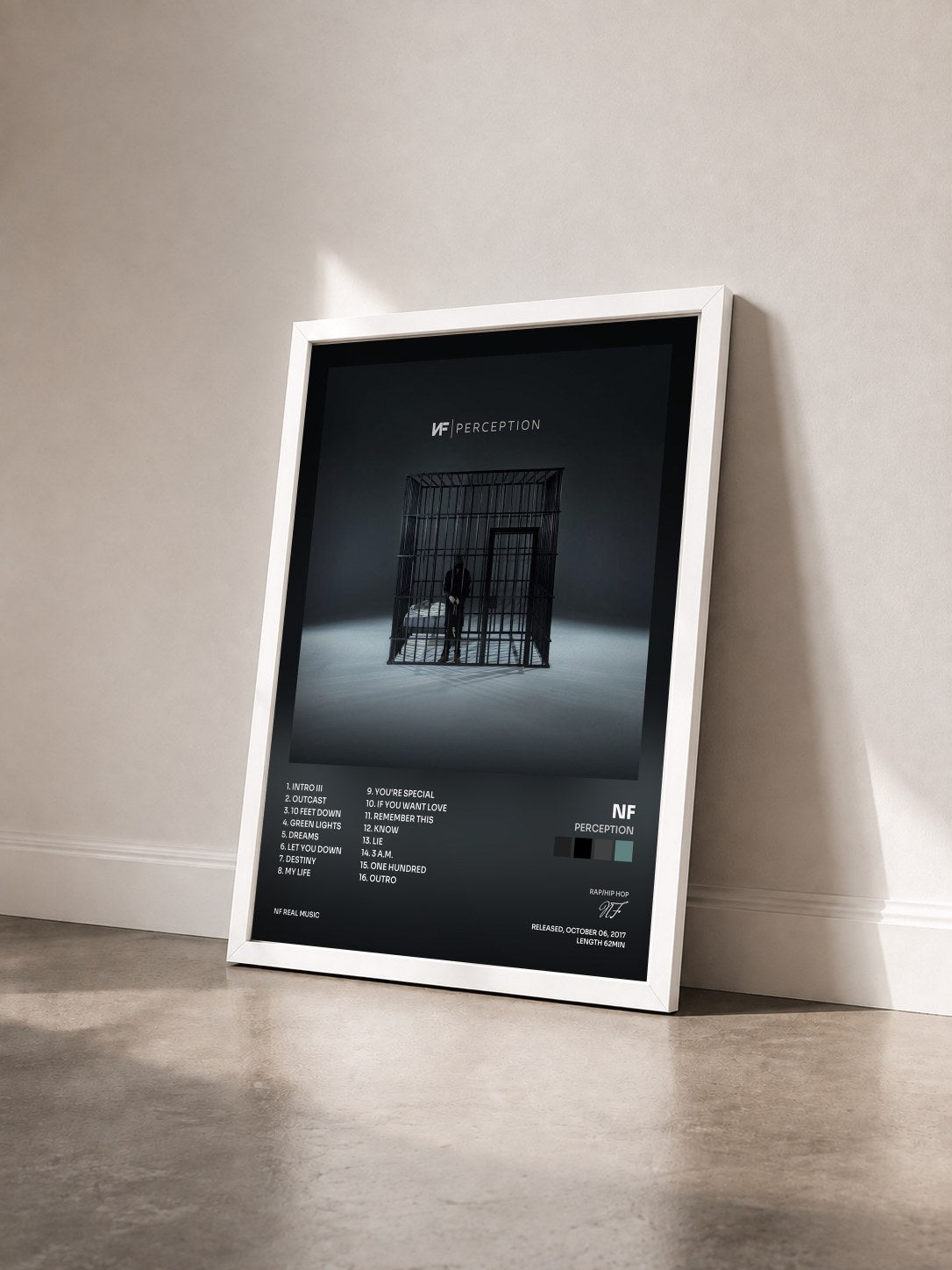 #blanc Tableau de l'album Perception de NF vu de trois quarts, cadre blanc