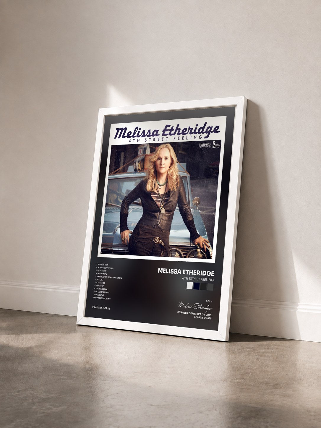 #blanc Tableau de l'album 4th Street Feeling de Melissa Etheridge vu de trois quarts, cadre blanc