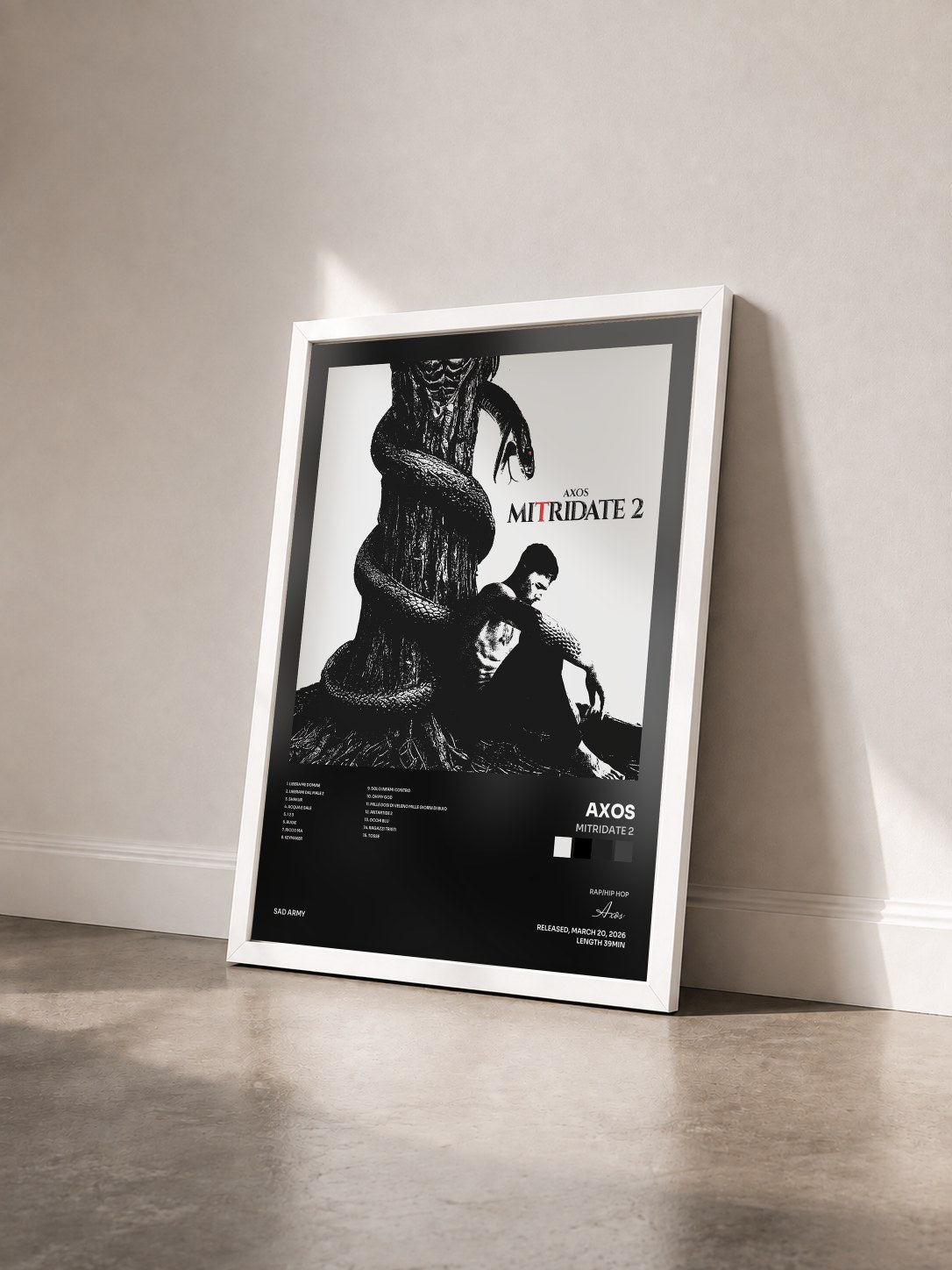#blanc Tableau de l'album MITRIDATE 2 de Axos vu de trois quarts, cadre blanc