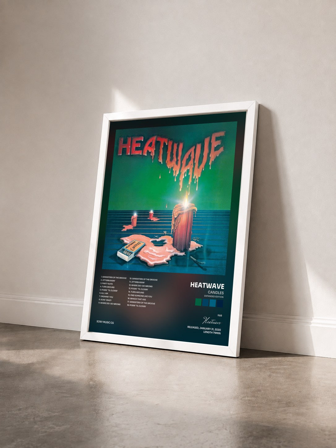 #blanc Tableau de l'album Candles (Expanded Edition) de Heatwave vu de trois quarts, cadre blanc