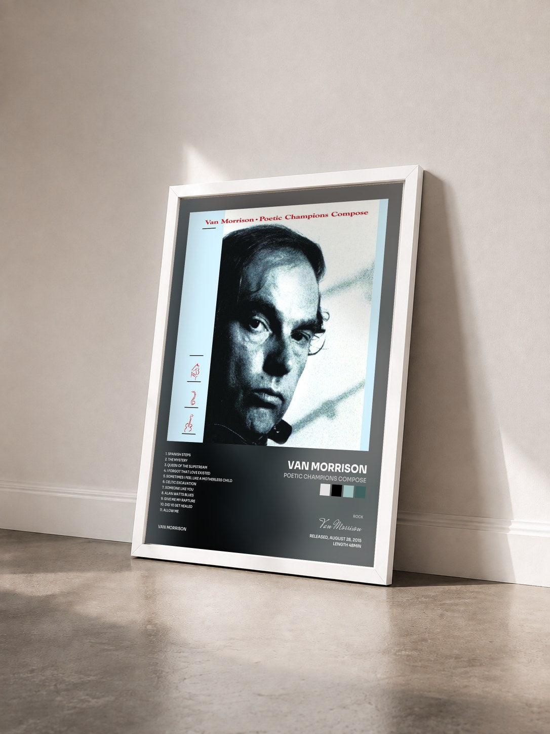 #blanc Tableau de l'album Poetic Champions Compose de Van Morrison vu de trois quarts, cadre blanc