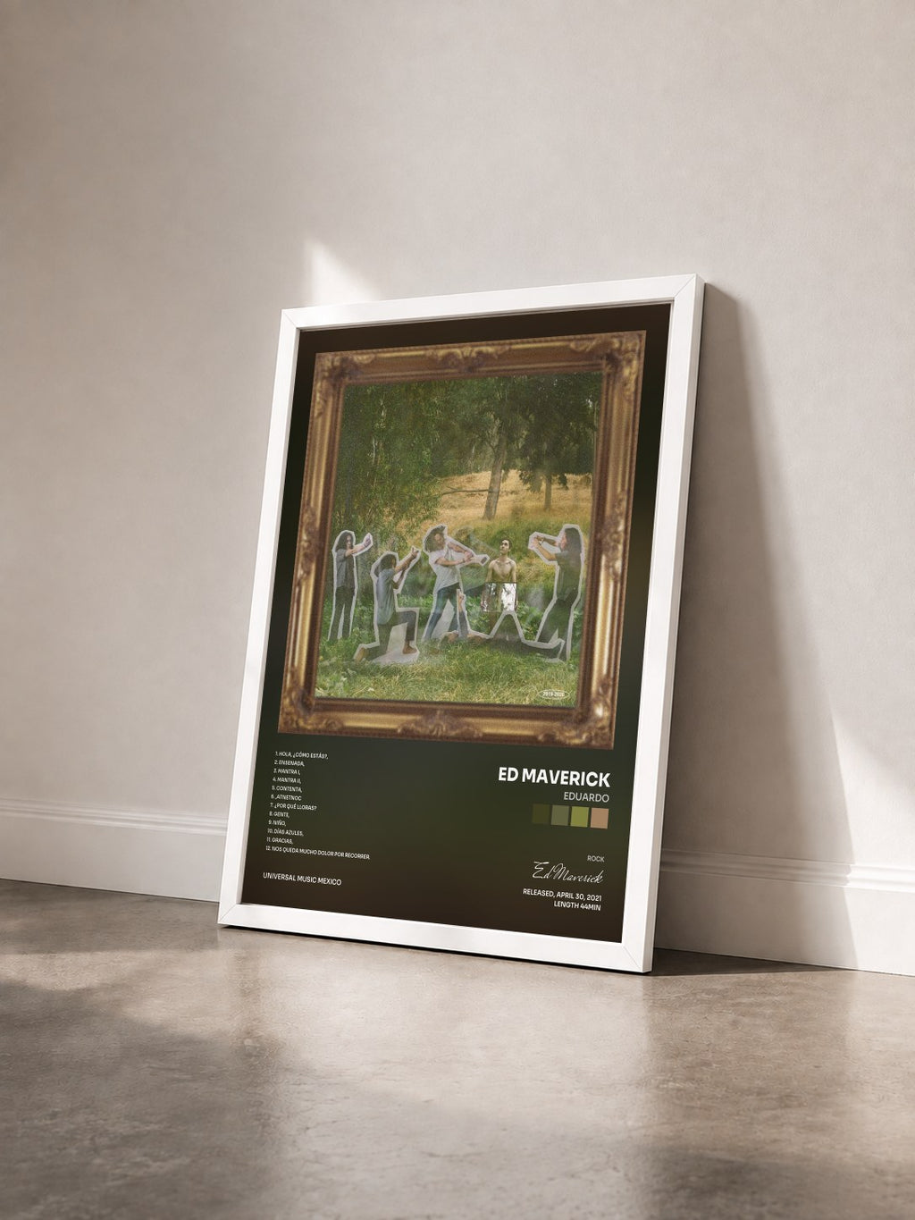 #blanc Tableau de l'album eduardo de Ed Maverick vu de trois quarts, cadre blanc
