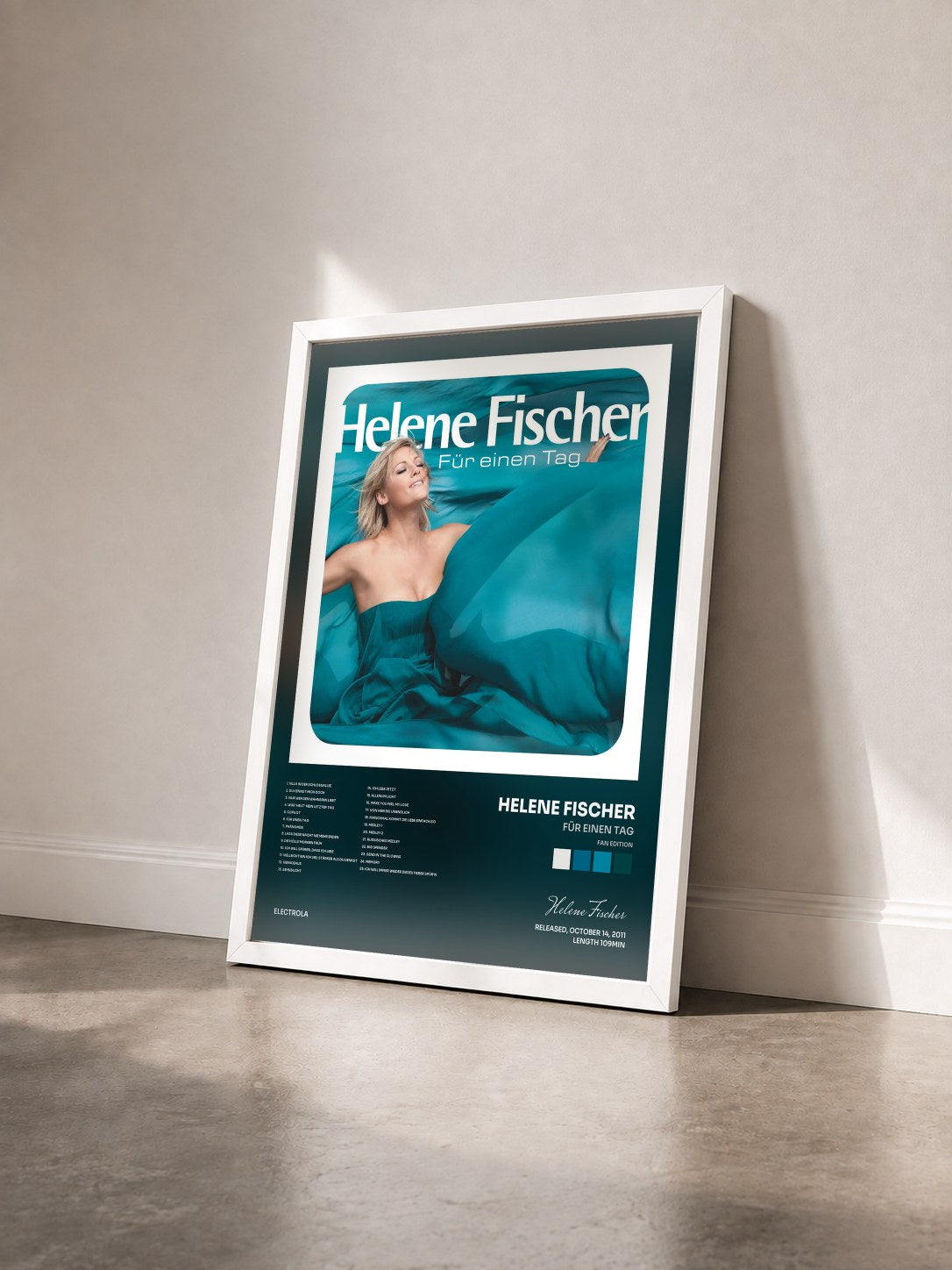 #blanc Tableau de l'album Für einen Tag (Fan Edition) de Helene Fischer vu de trois quarts, cadre blanc
