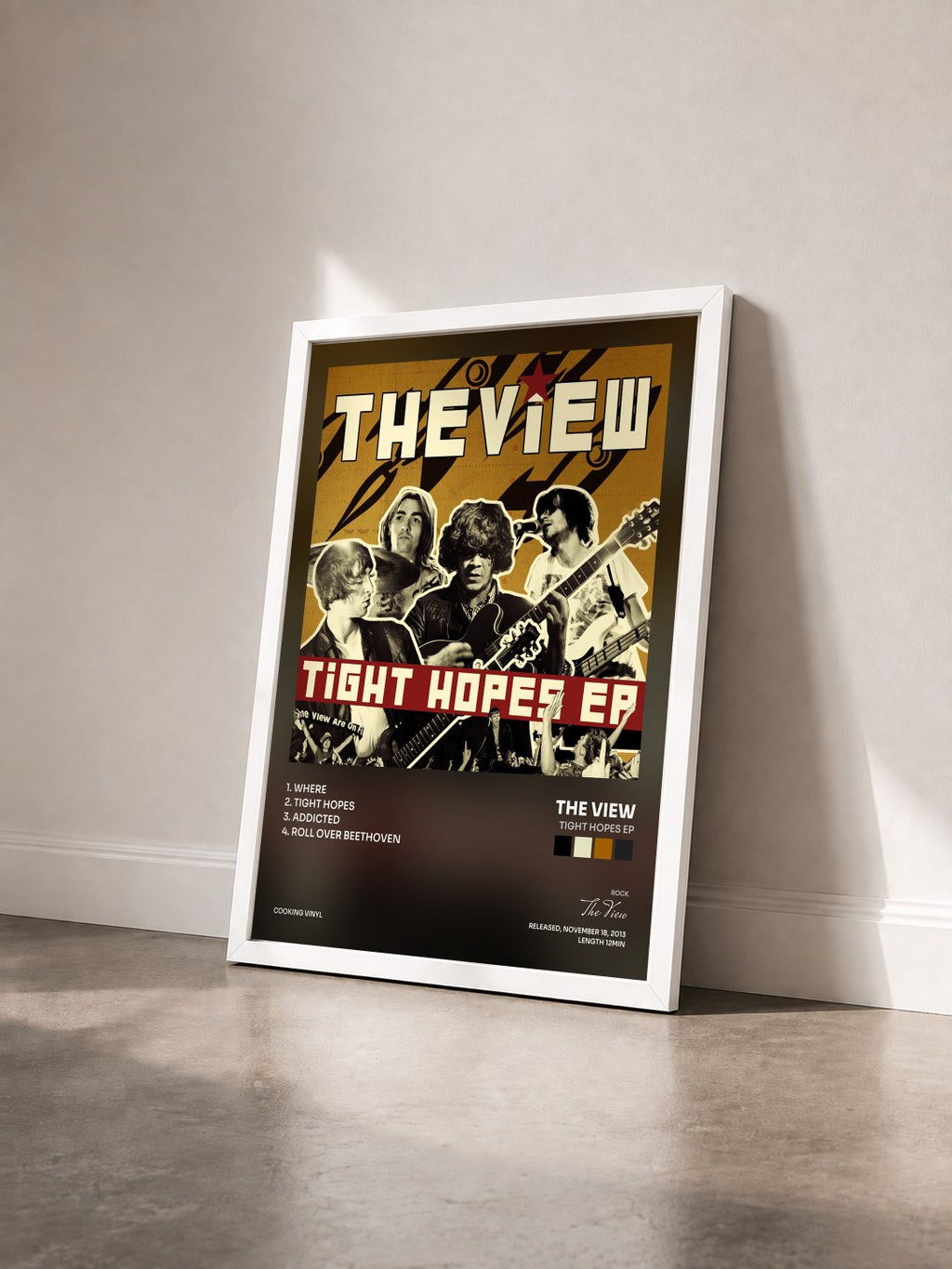 #blanc Tableau de l'album Tight Hopes EP de The View vu de trois quarts, cadre blanc