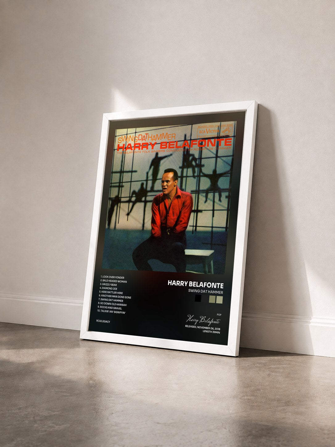#blanc Tableau de l'album Swing Dat Hammer de Harry Belafonte vu de trois quarts, cadre blanc