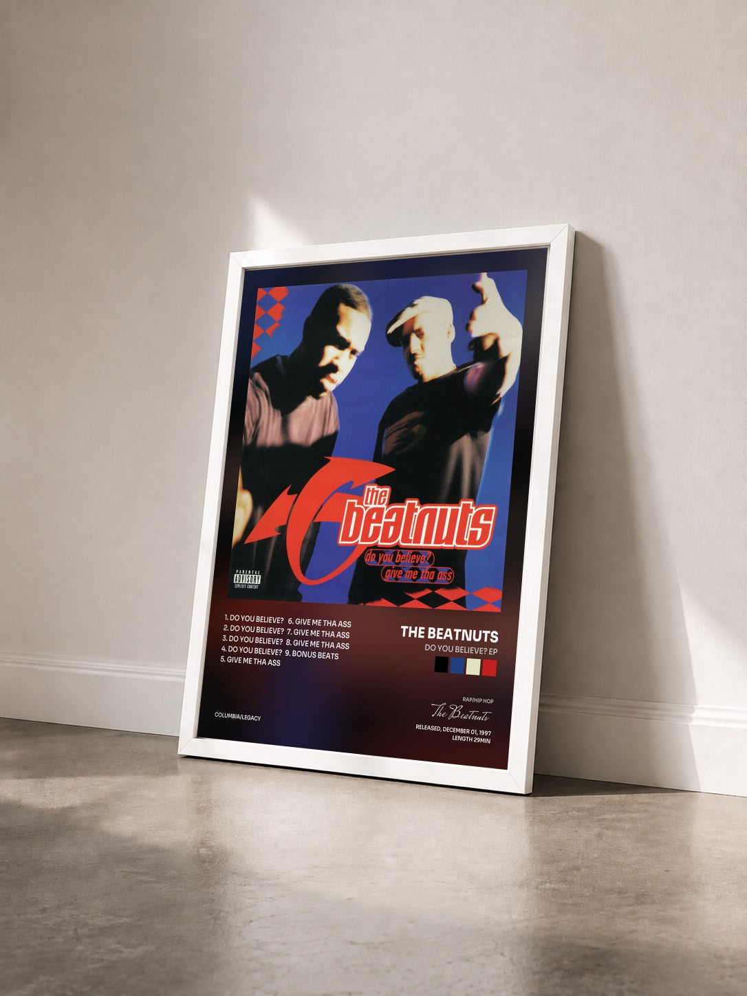 #blanc Tableau de l'album Do You Believe? EP de The Beatnuts vu de trois quarts, cadre blanc