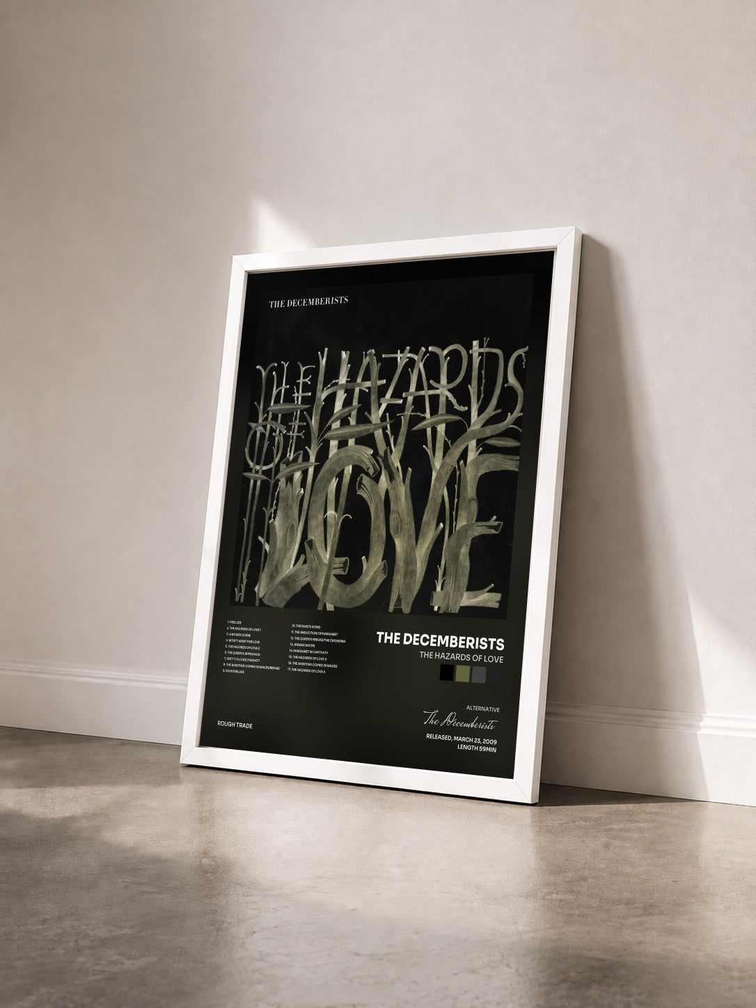 #blanc Tableau de l'album The Hazards of Love de The Decemberists vu de trois quarts, cadre blanc