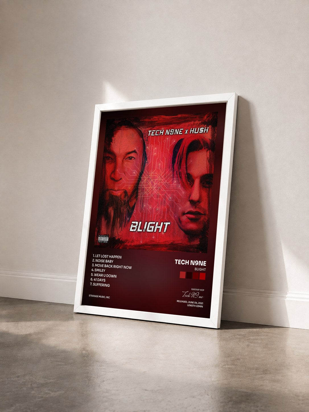 #blanc Tableau de l'album BLIGHT de Tech N9ne vu de trois quarts, cadre blanc