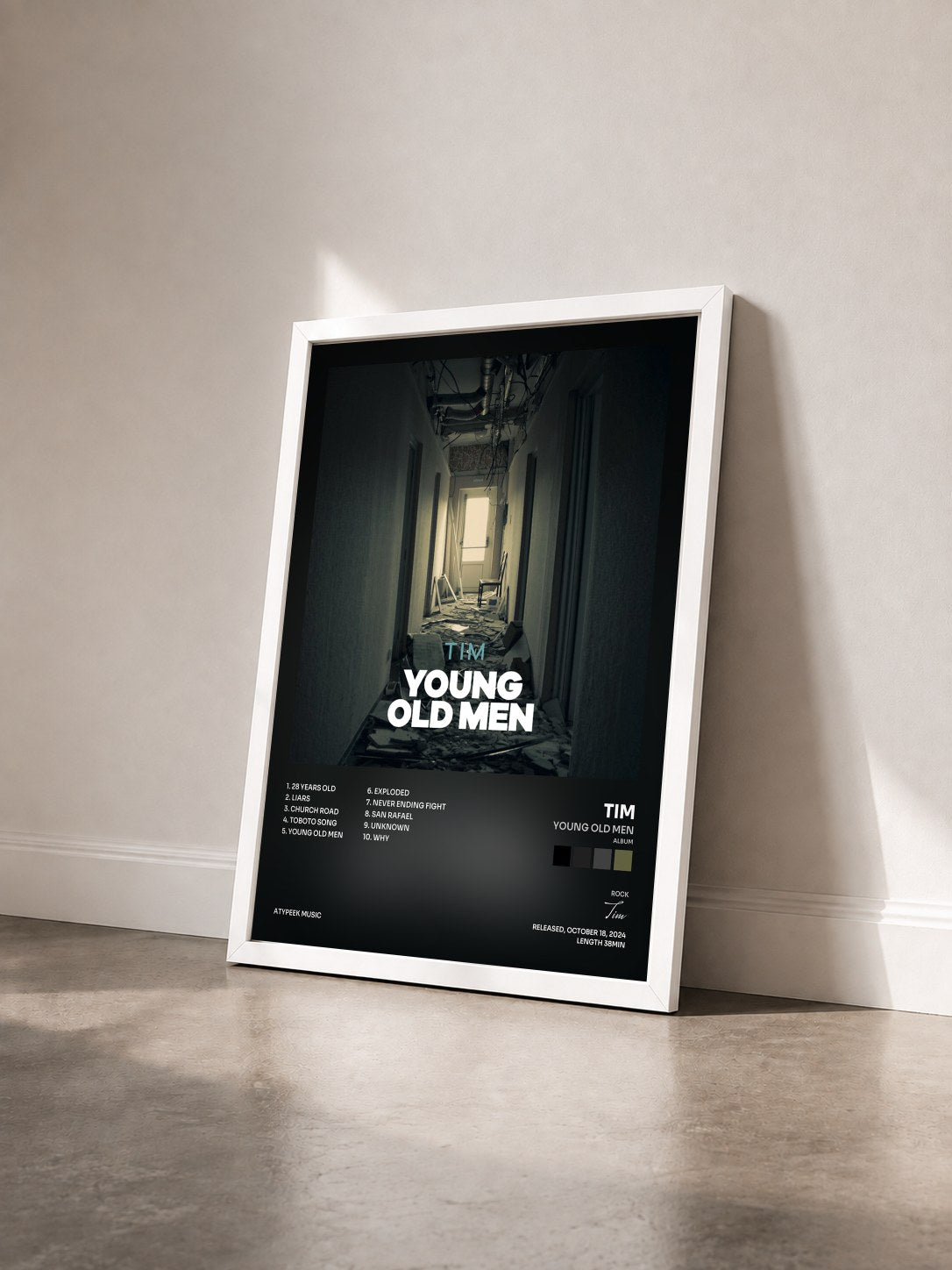 #blanc Tableau de l'album Young Old Men (Album) de Tim vu de trois quarts, cadre blanc