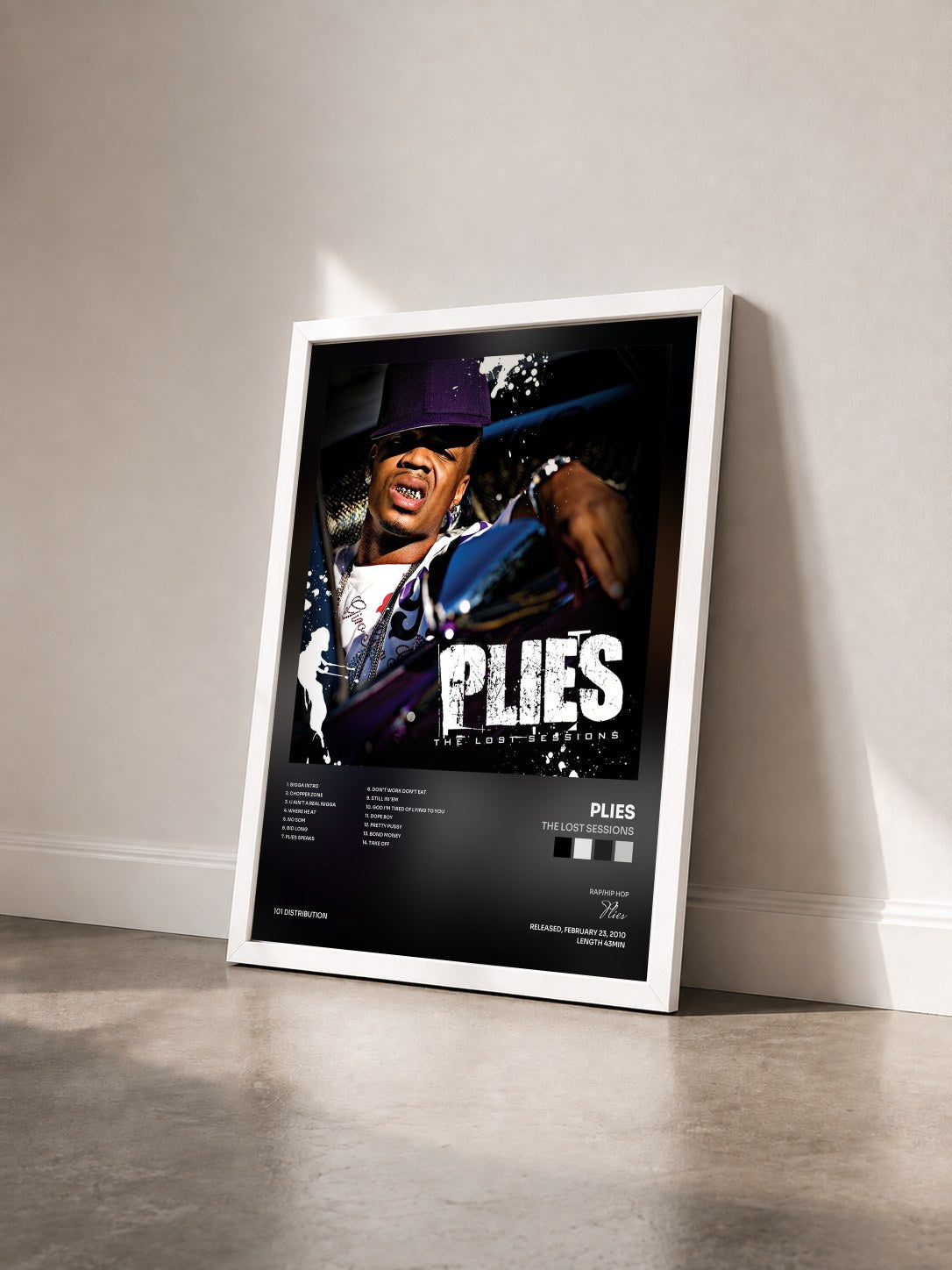 #blanc Tableau de l'album The Lost Sessions de Plies vu de trois quarts, cadre blanc