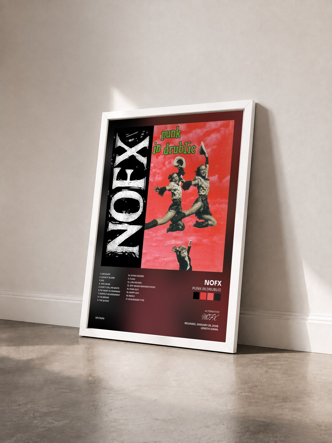 #blanc Tableau de l'album Punk In Drublic de NOFX vu de trois quarts, cadre blanc
