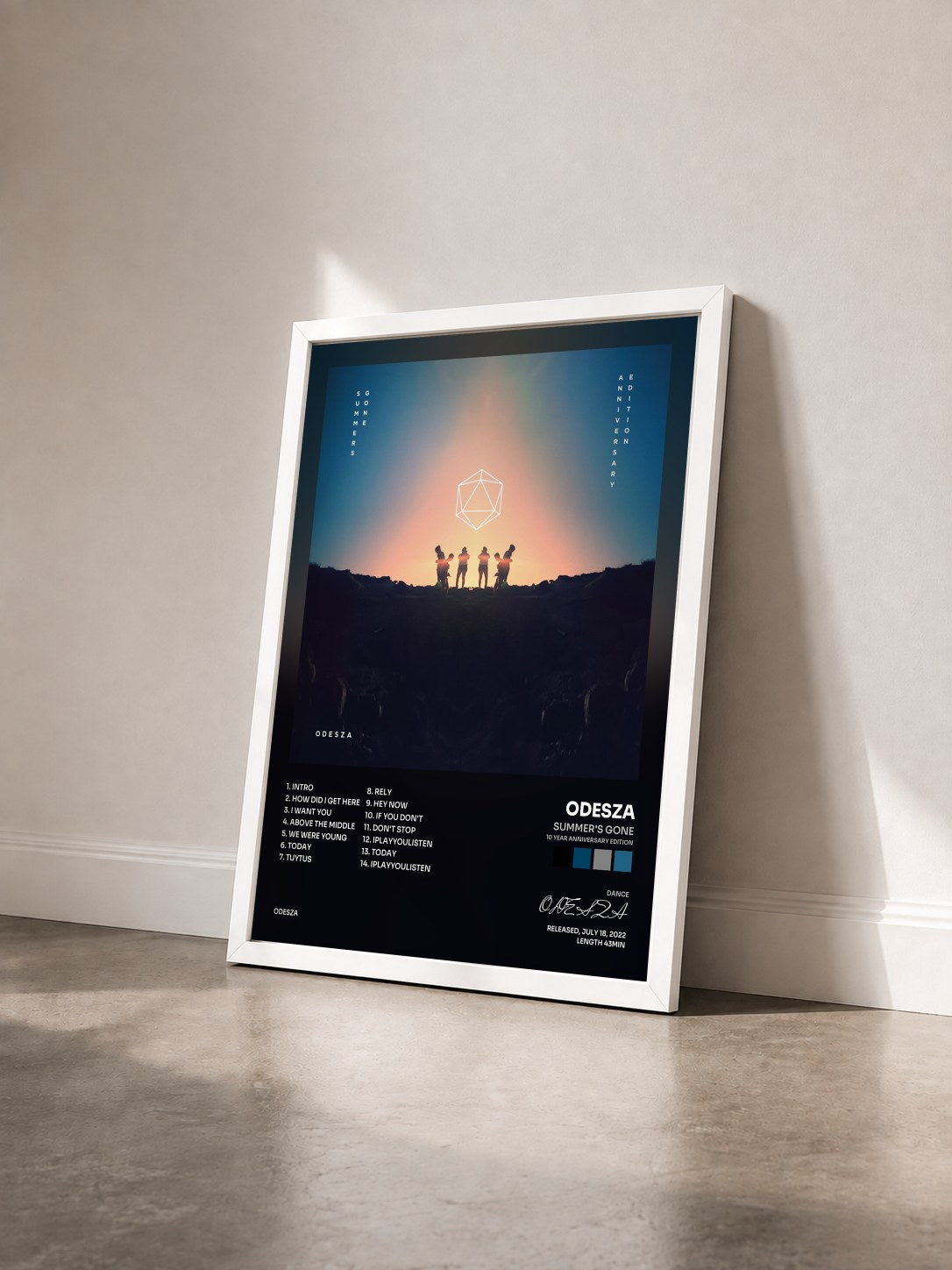 #blanc Tableau de l'album Summer's Gone (10 Year Anniversary Edition) de ODESZA vu de trois quarts, cadre blanc