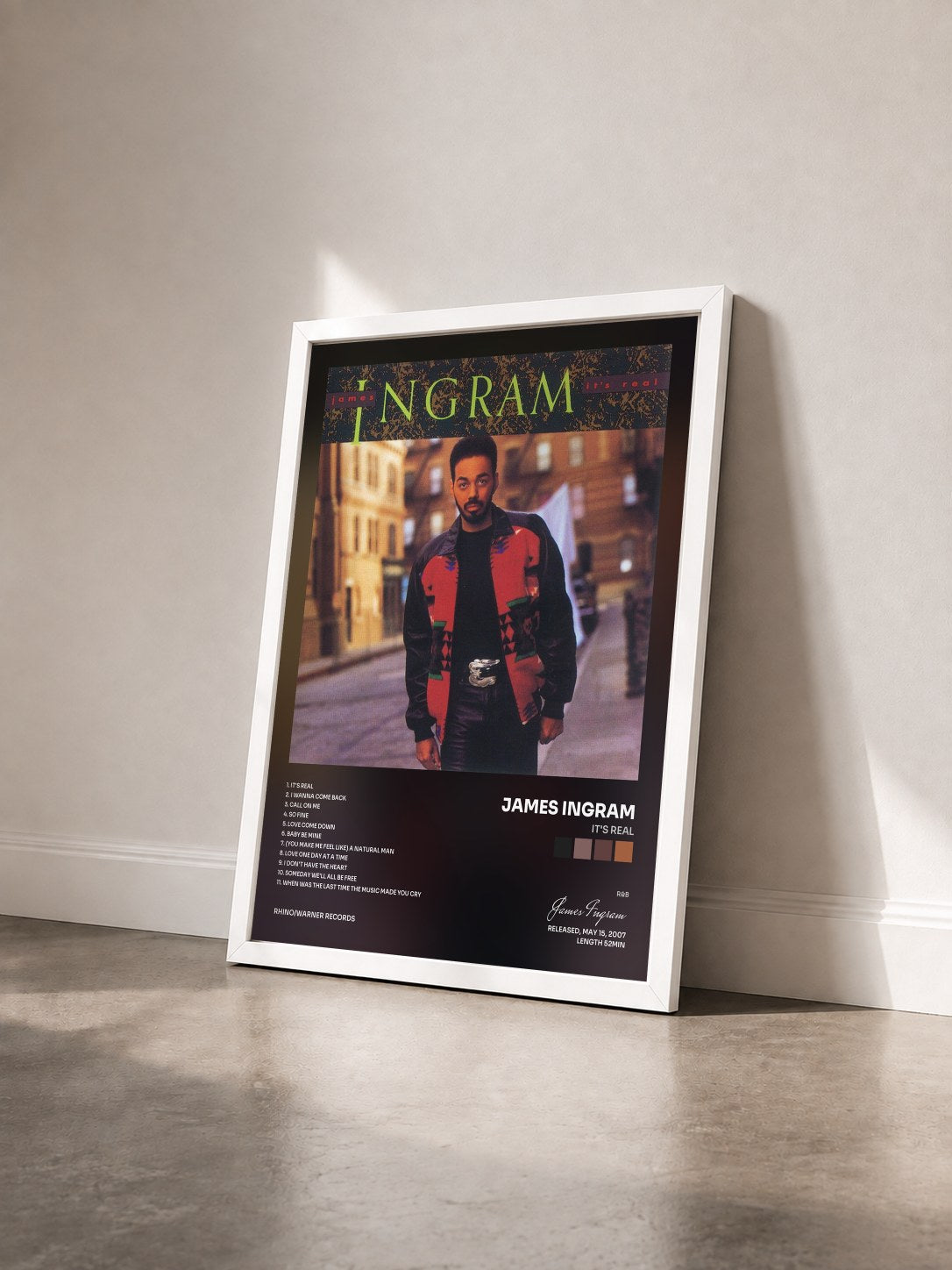 #blanc Tableau de l'album It's Real de James Ingram vu de trois quarts, cadre blanc